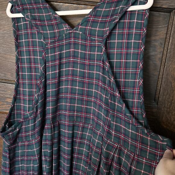 All American Comfort Green Plaid Button Front Flannel Jumper Dress 20W Modest - Picture 6 of 8